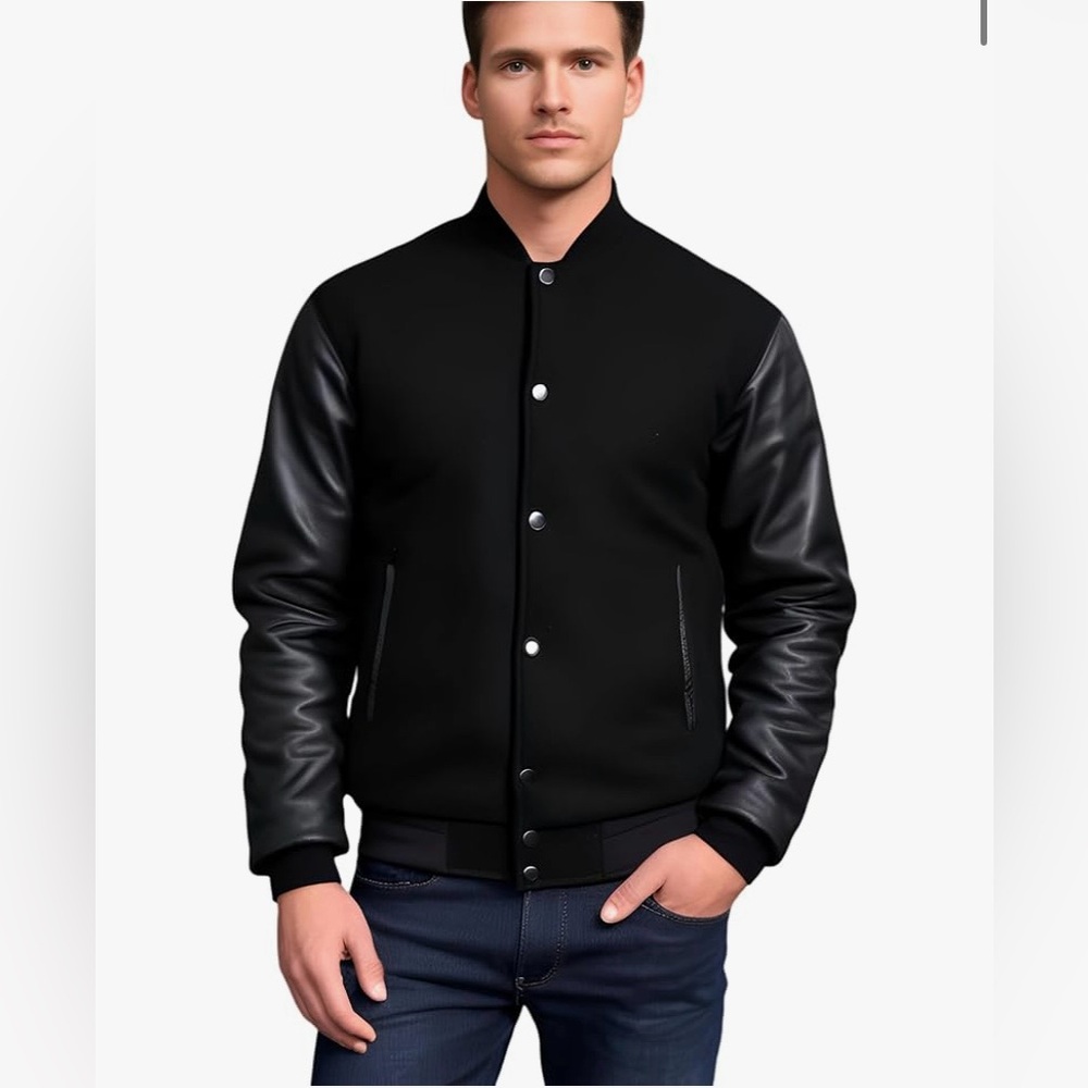 Men's Varsity Jacket Genuine Leather Sleeve and Wool Blend Letterman jacket